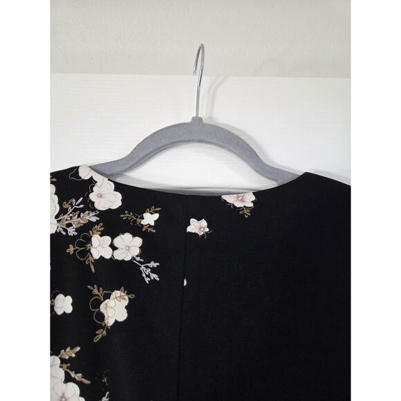 Vintage CDC Asian Floral Whimsigoth Dark Romantic Tie Neck Midi Dress, Size 10 - Picture 11 of 15